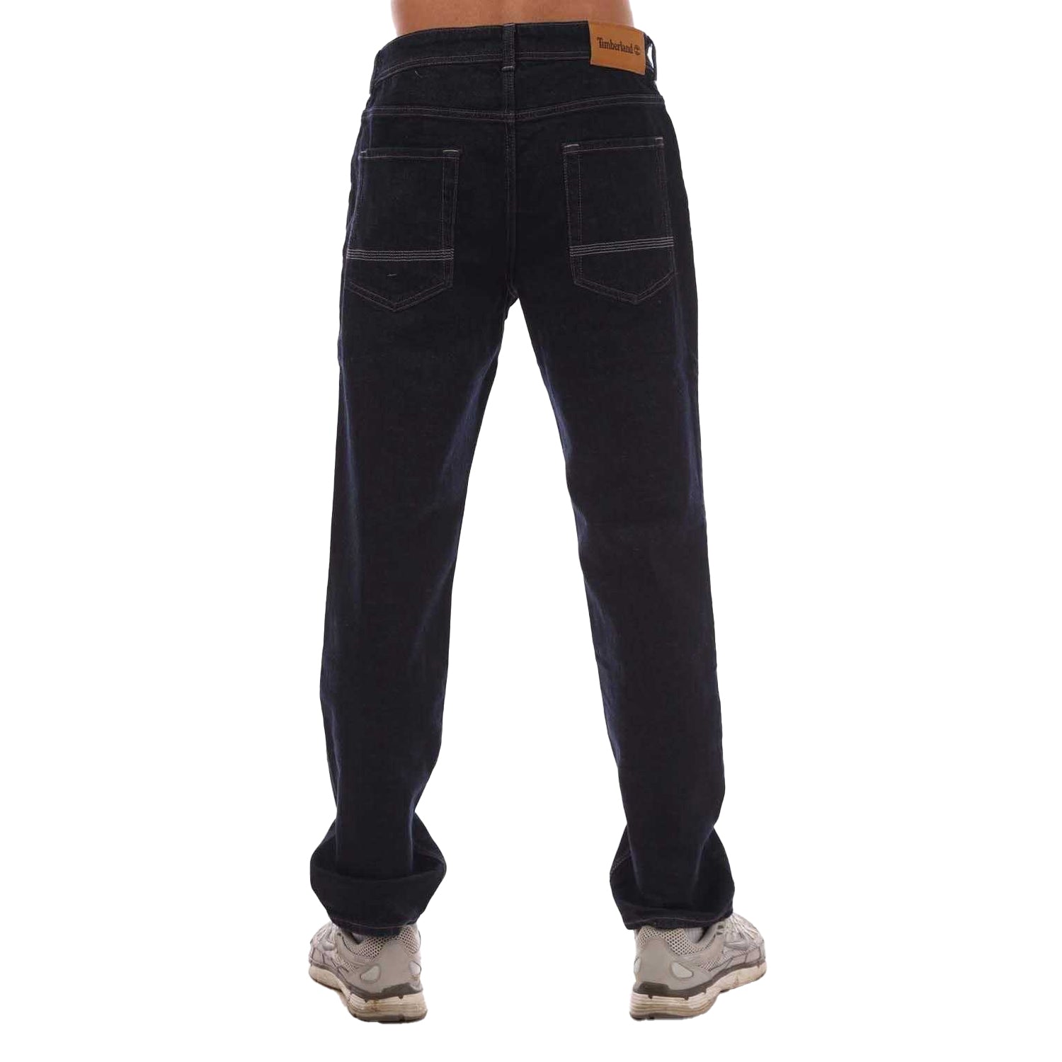 Dark Blue - Back - Timberland Mens Sandown Leather Patch Straight Jeans