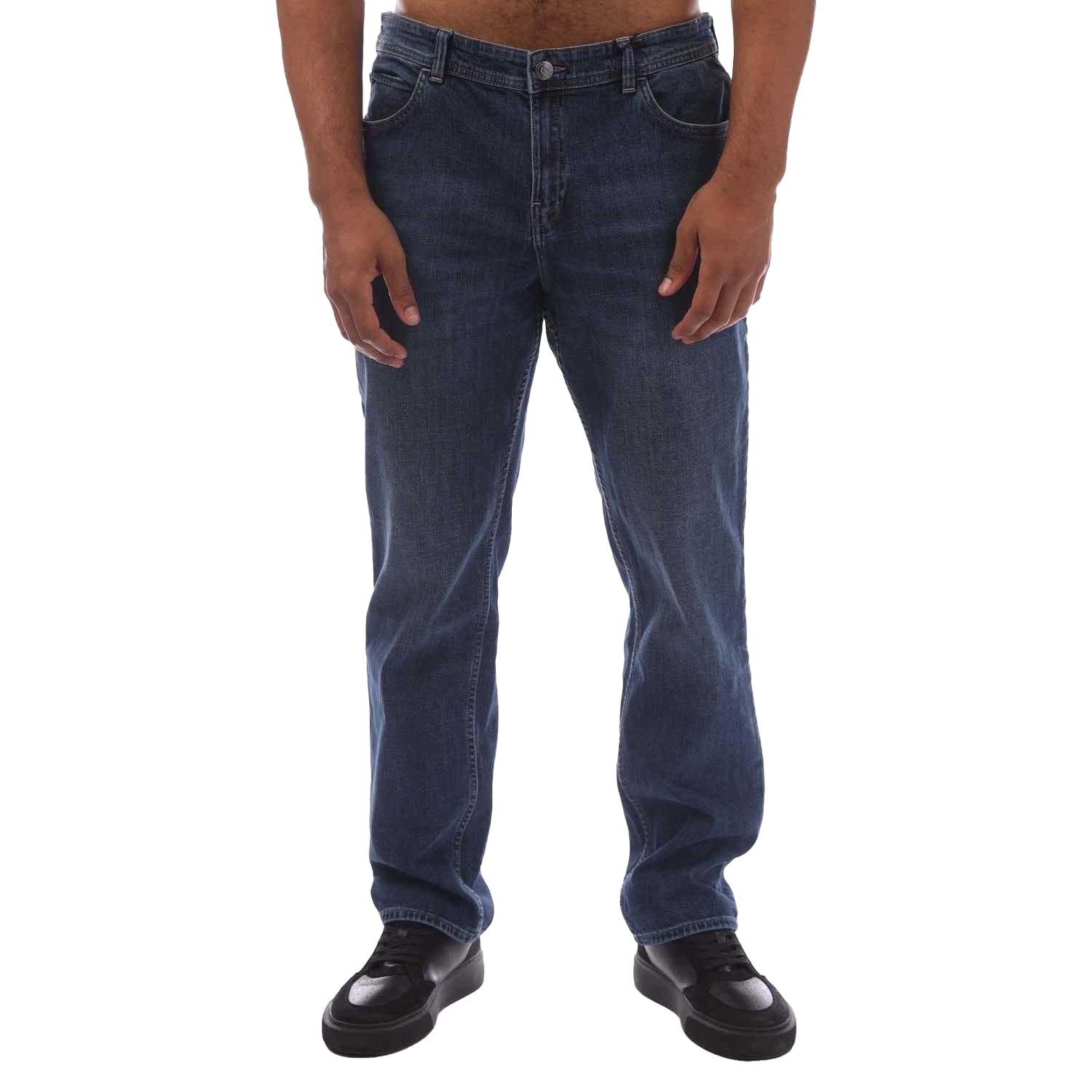 Blue - Front - Timberland Mens Sandown Leather Patch Straight Jeans