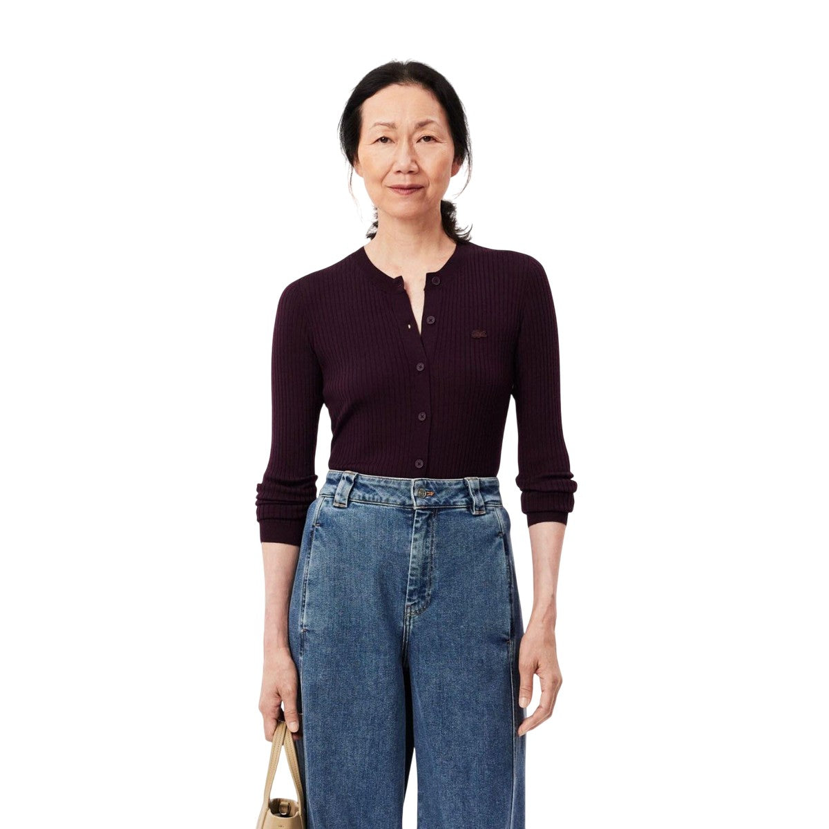 Maroon Red - Pack Shot - Lacoste Womens-Ladies Merino Wool 3D Cardigan