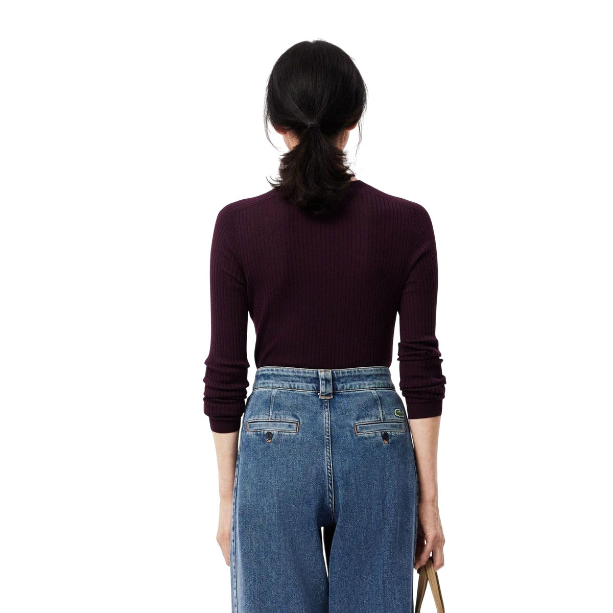 Maroon Red - Back - Lacoste Womens-Ladies Merino Wool 3D Cardigan