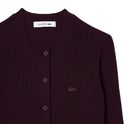 Maroon Red - Side - Lacoste Womens-Ladies Merino Wool 3D Cardigan