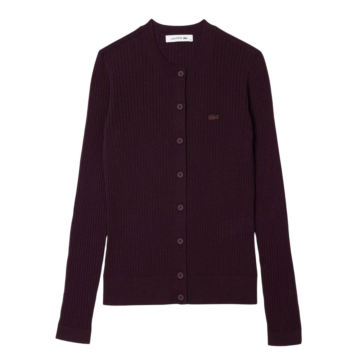 Maroon Red - Front - Lacoste Womens-Ladies Merino Wool 3D Cardigan