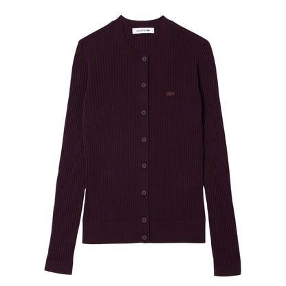 Maroon Red - Front - Lacoste Womens-Ladies Merino Wool 3D Cardigan