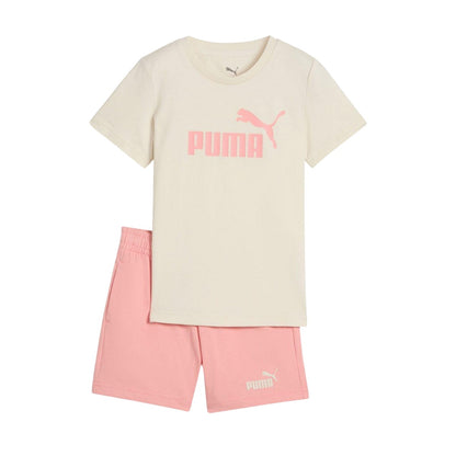 White-Pink - Front - Puma Girls Essential Logo T-Shirt & Shorts Set