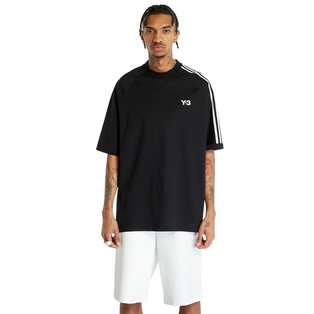 Black - Lifestyle - Y-3 Mens 3 Stripes Short-Sleeved T-Shirt
