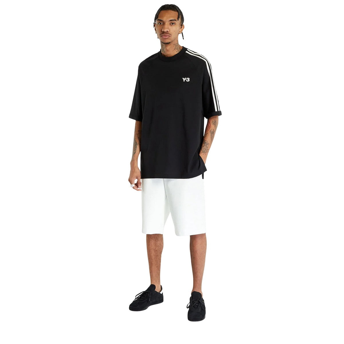 Black - Pack Shot - Y-3 Mens 3 Stripes Short-Sleeved T-Shirt