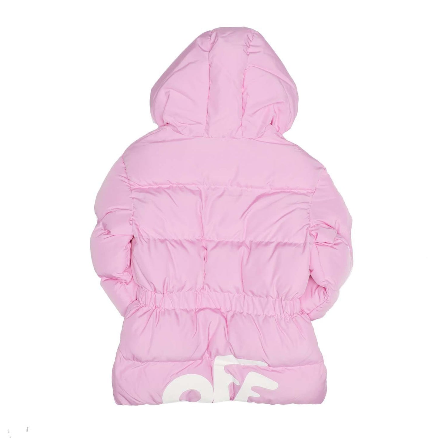 Pink-White - Back - Off White Childrens-Kids Rounded Nylon Puffer Jacket