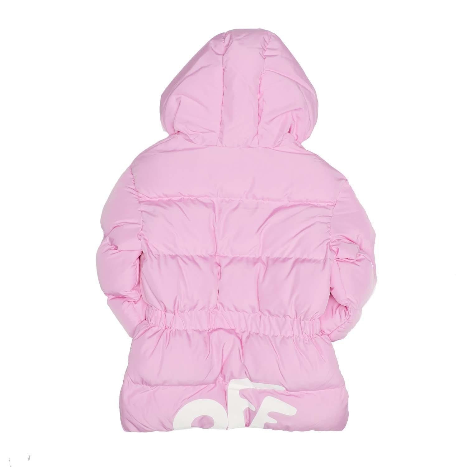 Pink-White - Back - Off White Childrens-Kids Rounded Nylon Puffer Jacket
