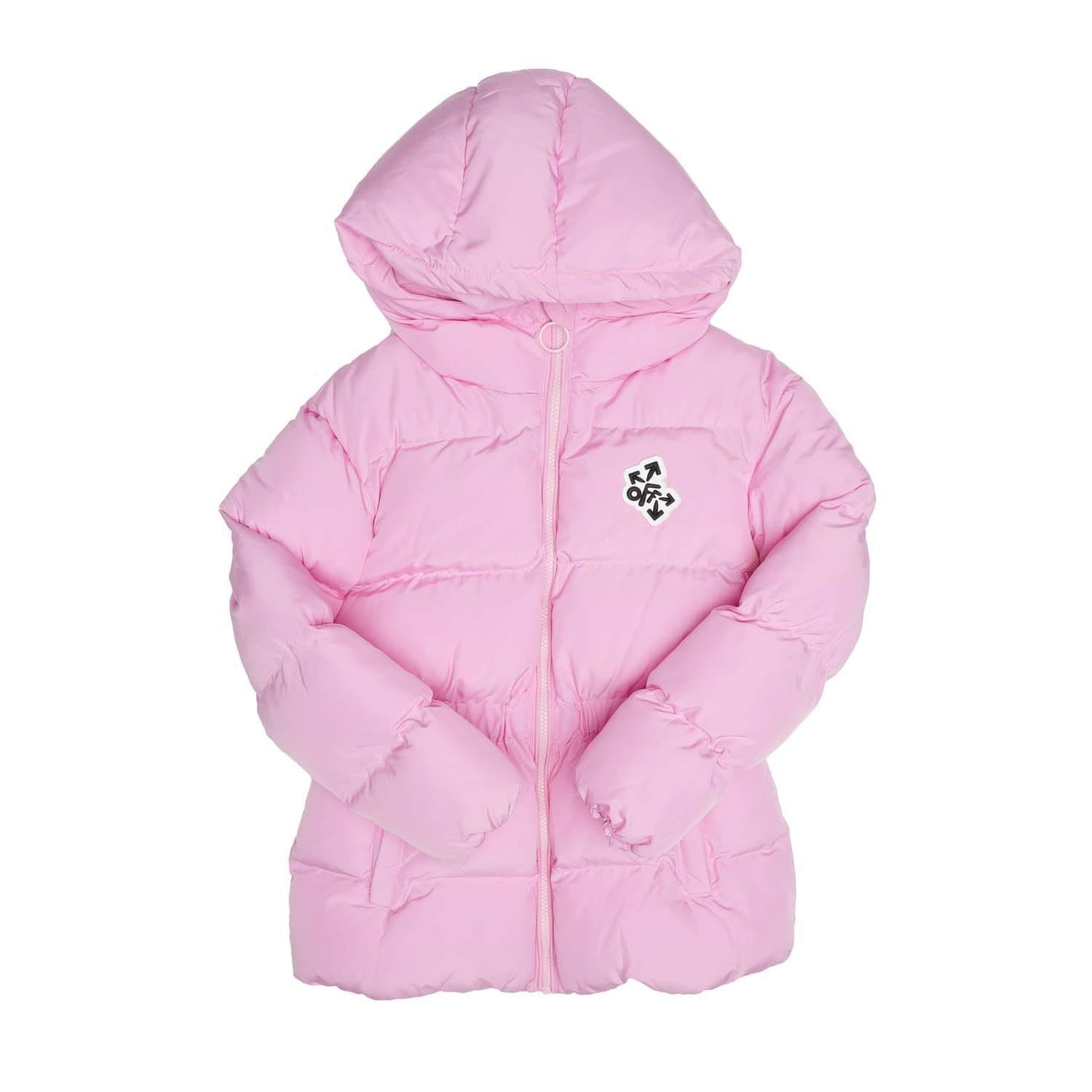 Pink-White - Front - Off White Childrens-Kids Rounded Nylon Puffer Jacket