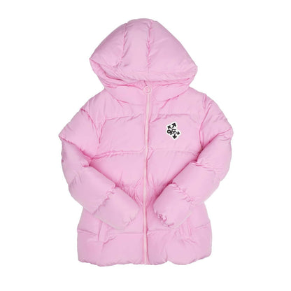 Pink-White - Front - Off White Childrens-Kids Rounded Nylon Puffer Jacket