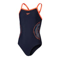 Navy-Red - Front - Speedo Girls Muscleback Thin Strap One Piece Swimsuit