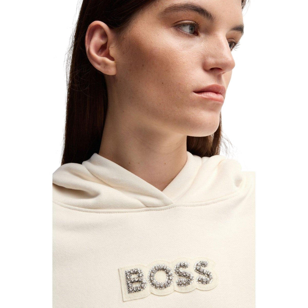 White - Side - Boss Womens-Ladies Eblousa Crystal Logo Hoodie