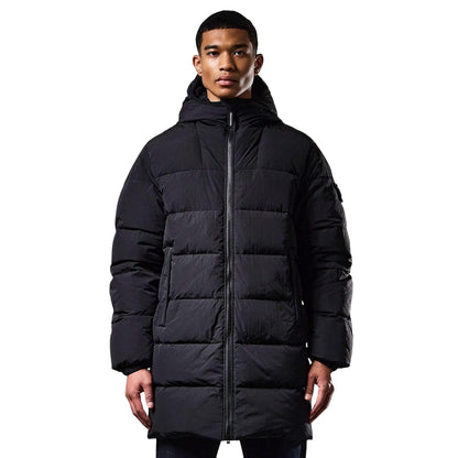 Black - Close up - Weekend Offender Mens Sapporo Down Longline Padded Jacket