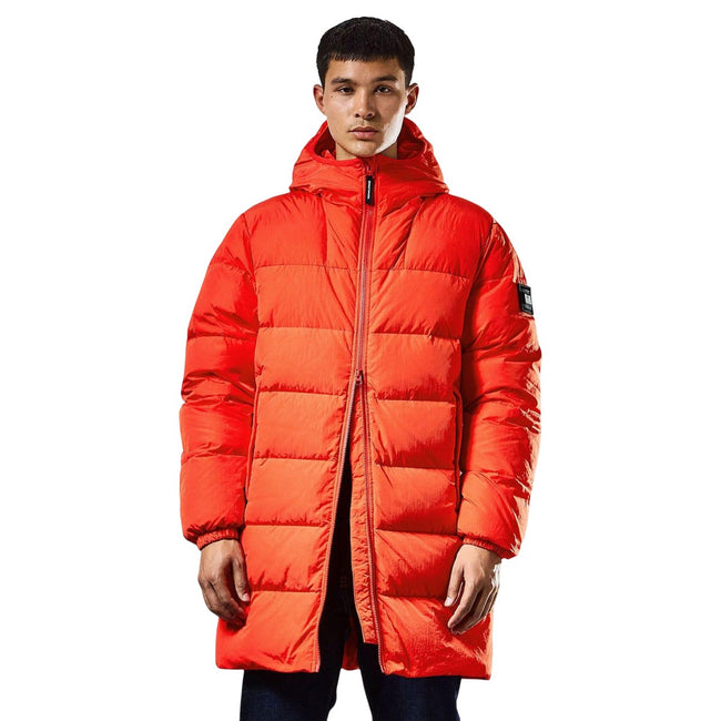 Orange - Close up - Weekend Offender Mens Sapporo Down Longline Padded Jacket