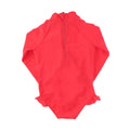 Pink - Back - Speedo Girls Frill Long-Sleeved One Piece Swimsuit