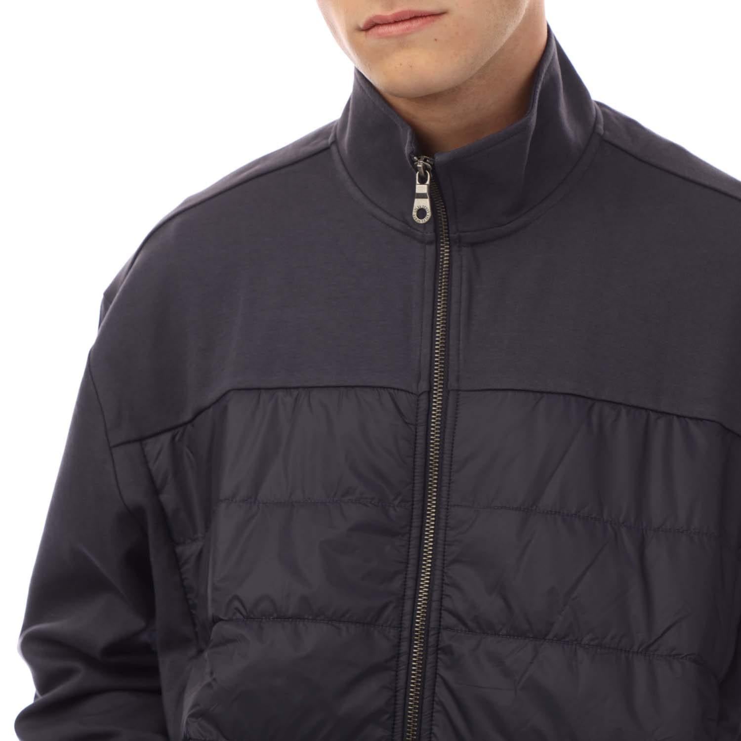 Navy - Side - Lyle & Scott Mens Hybrid Interlock Panelled Bomber Jacket