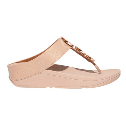 Beige - Back - Fit Flop Womens-Ladies Halo Shimmer Toe Post Sandals
