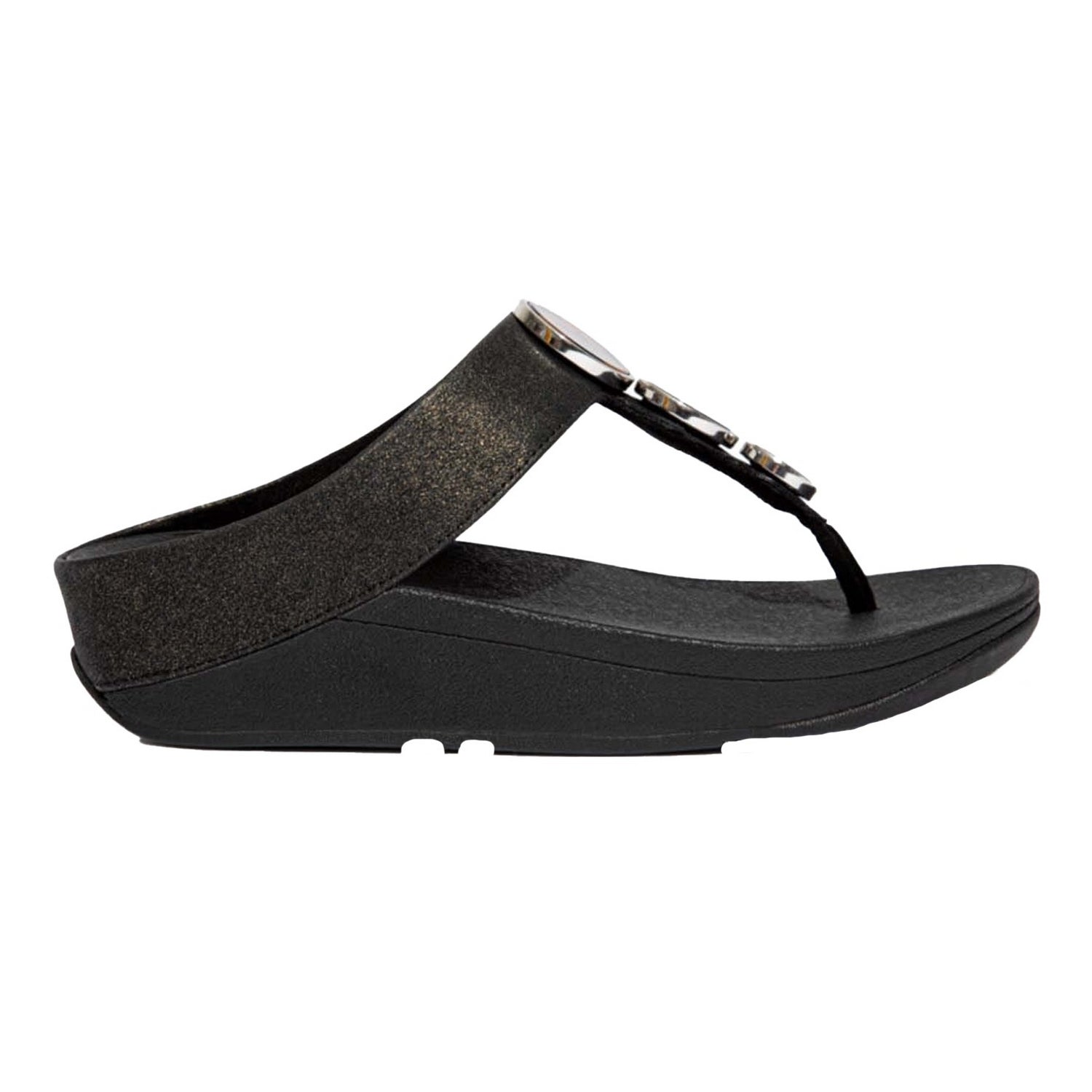 Black - Back - Fit Flop Womens-Ladies Halo Shimmer Toe Post Sandals