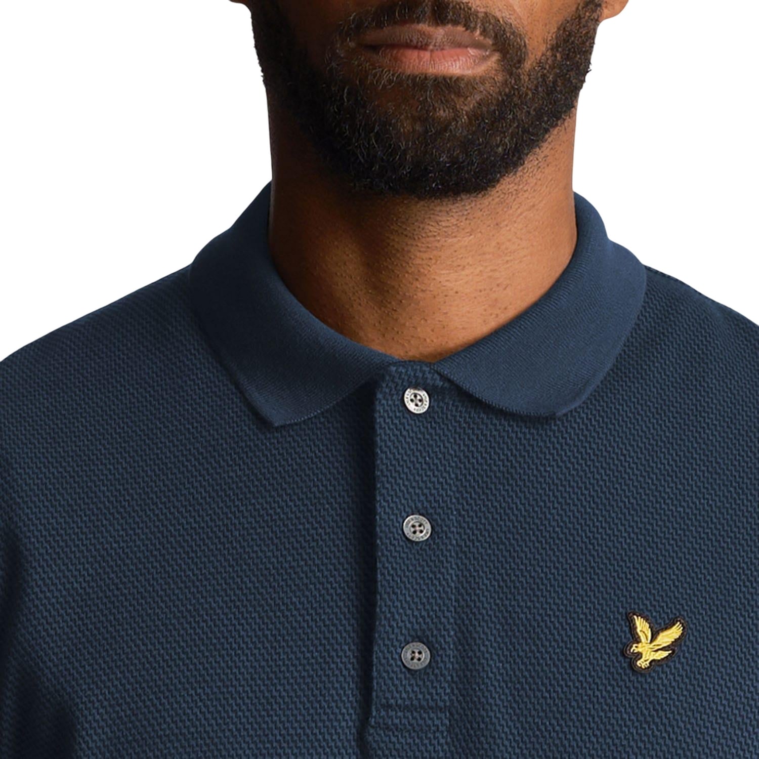 Navy - Side - Lyle & Scott Mens Tonal Textured Polo Shirt