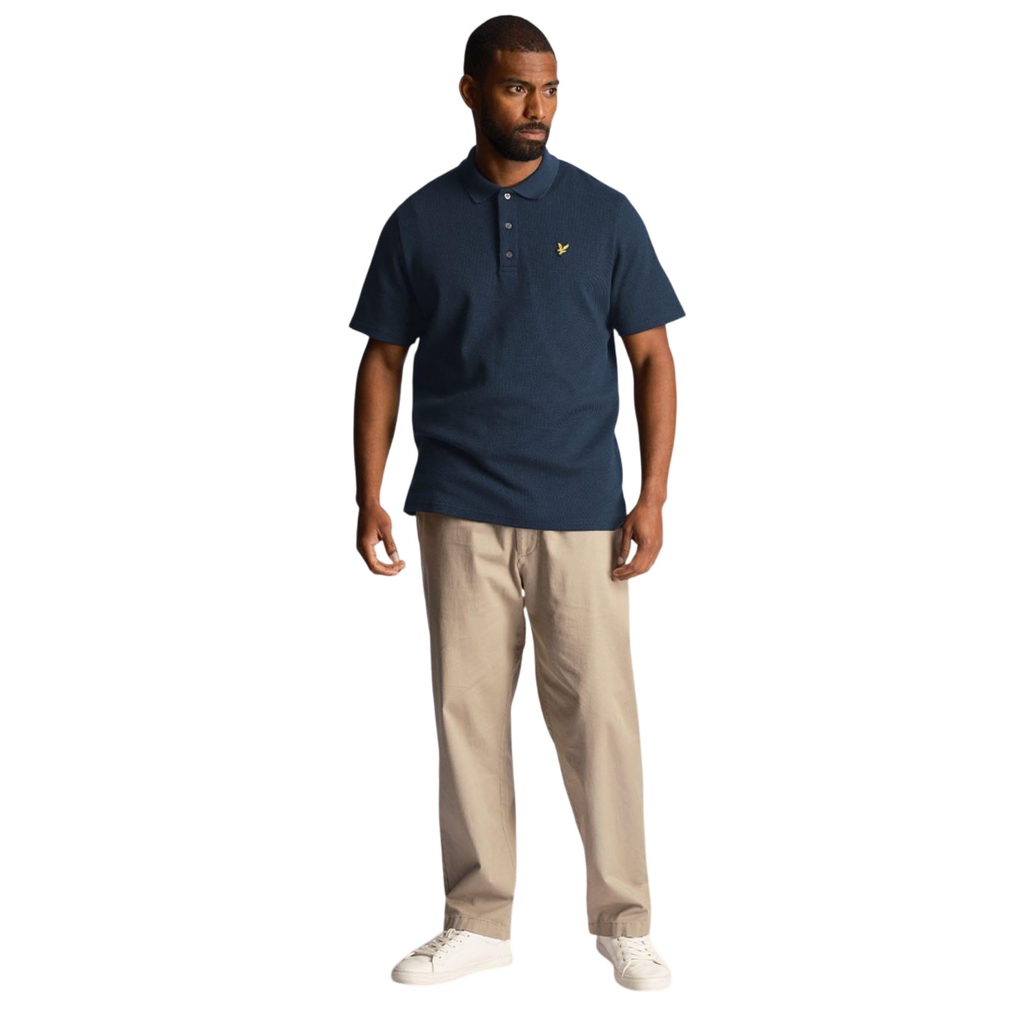Navy - Pack Shot - Lyle & Scott Mens Tonal Textured Polo Shirt