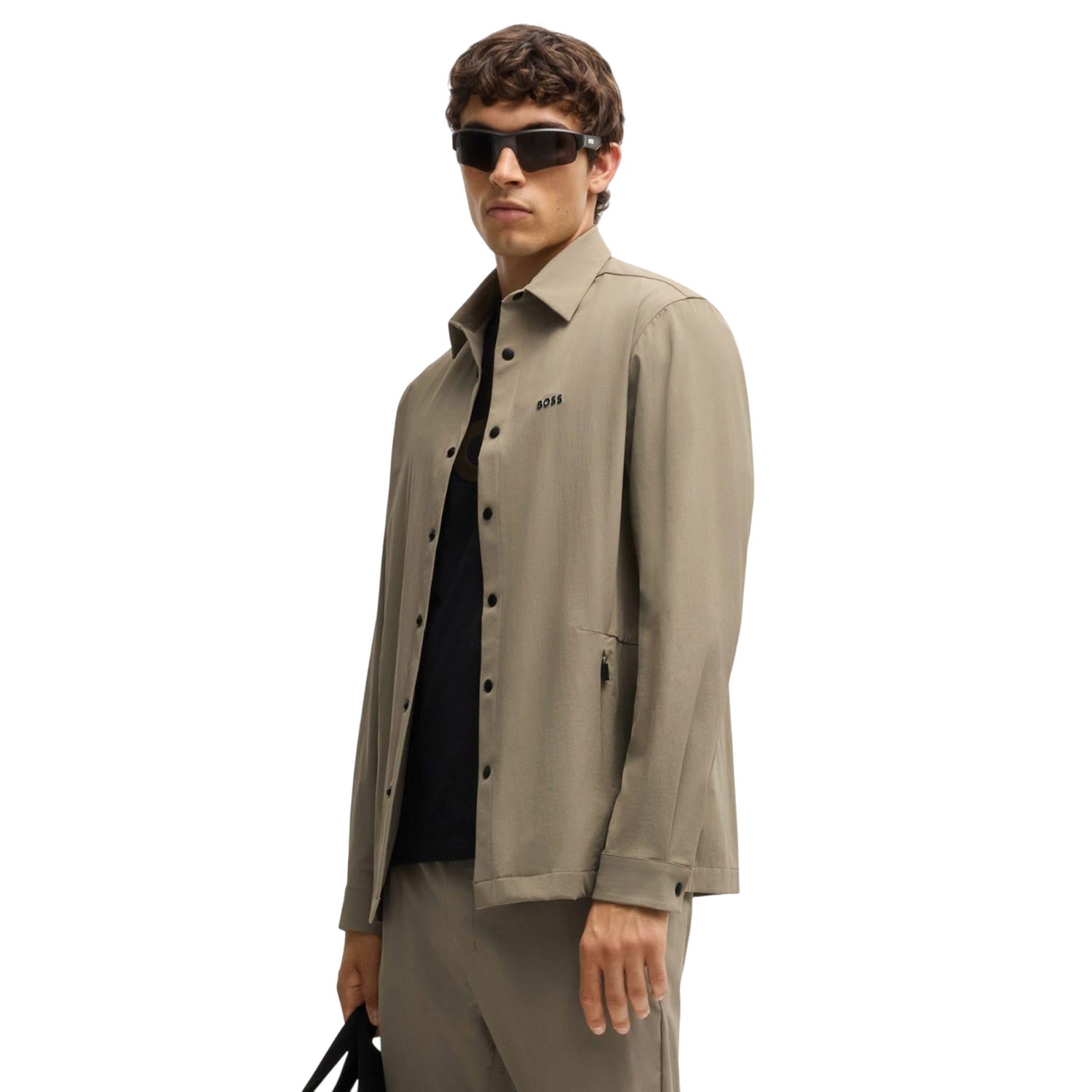Green - Close up - Boss Mens Basin Tech Overshirt