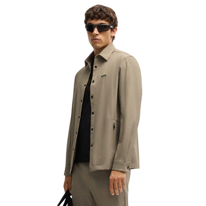 Green - Close up - Boss Mens Basin Tech Overshirt