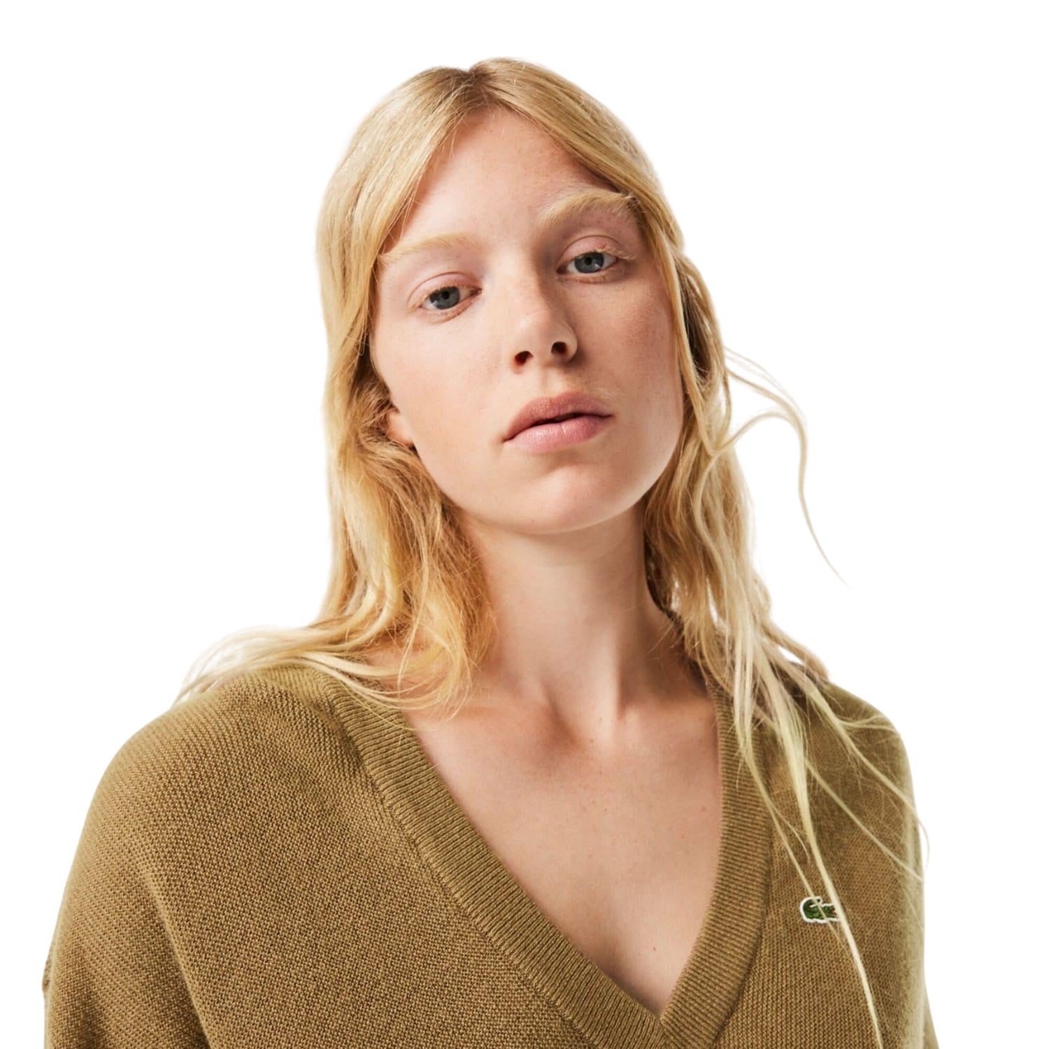 Brown - Side - Lacoste Womens-Ladies Carded Moss Stitch Relaxed Fit Jumper