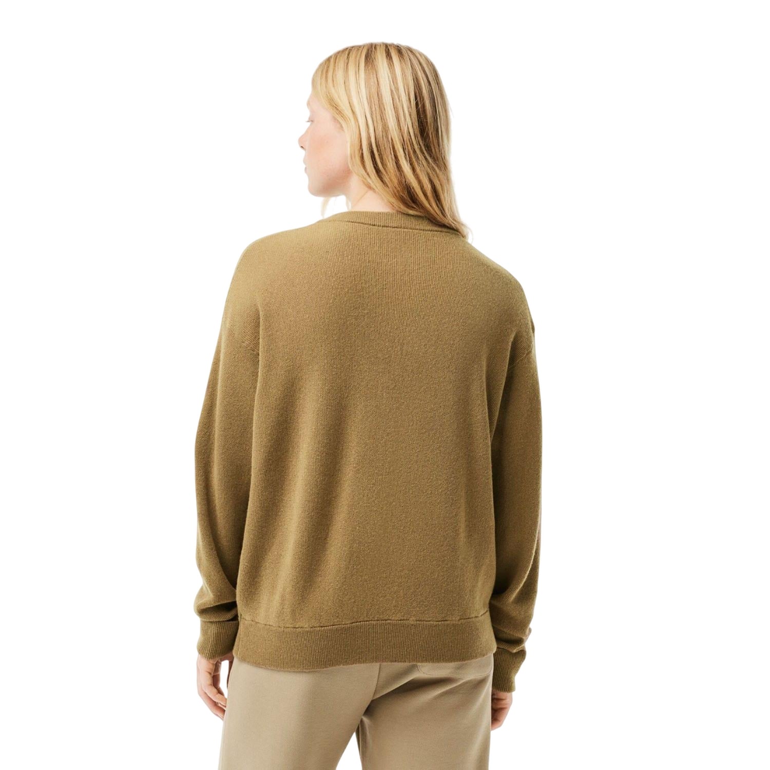 Brown - Back - Lacoste Womens-Ladies Carded Moss Stitch Relaxed Fit Jumper