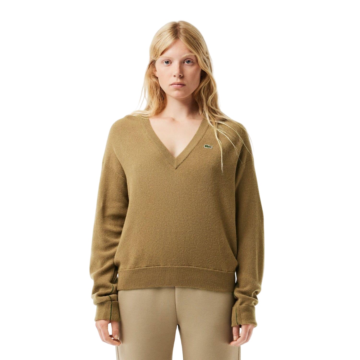 Brown - Lifestyle - Lacoste Womens-Ladies Carded Moss Stitch Relaxed Fit Jumper