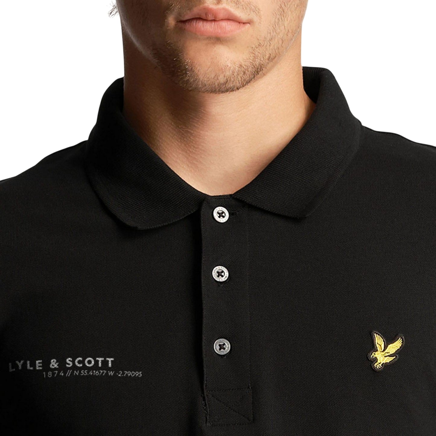 Black - Side - Lyle & Scott Mens Co-Ordinate Print Logo Long-Sleeved Polo Shirt