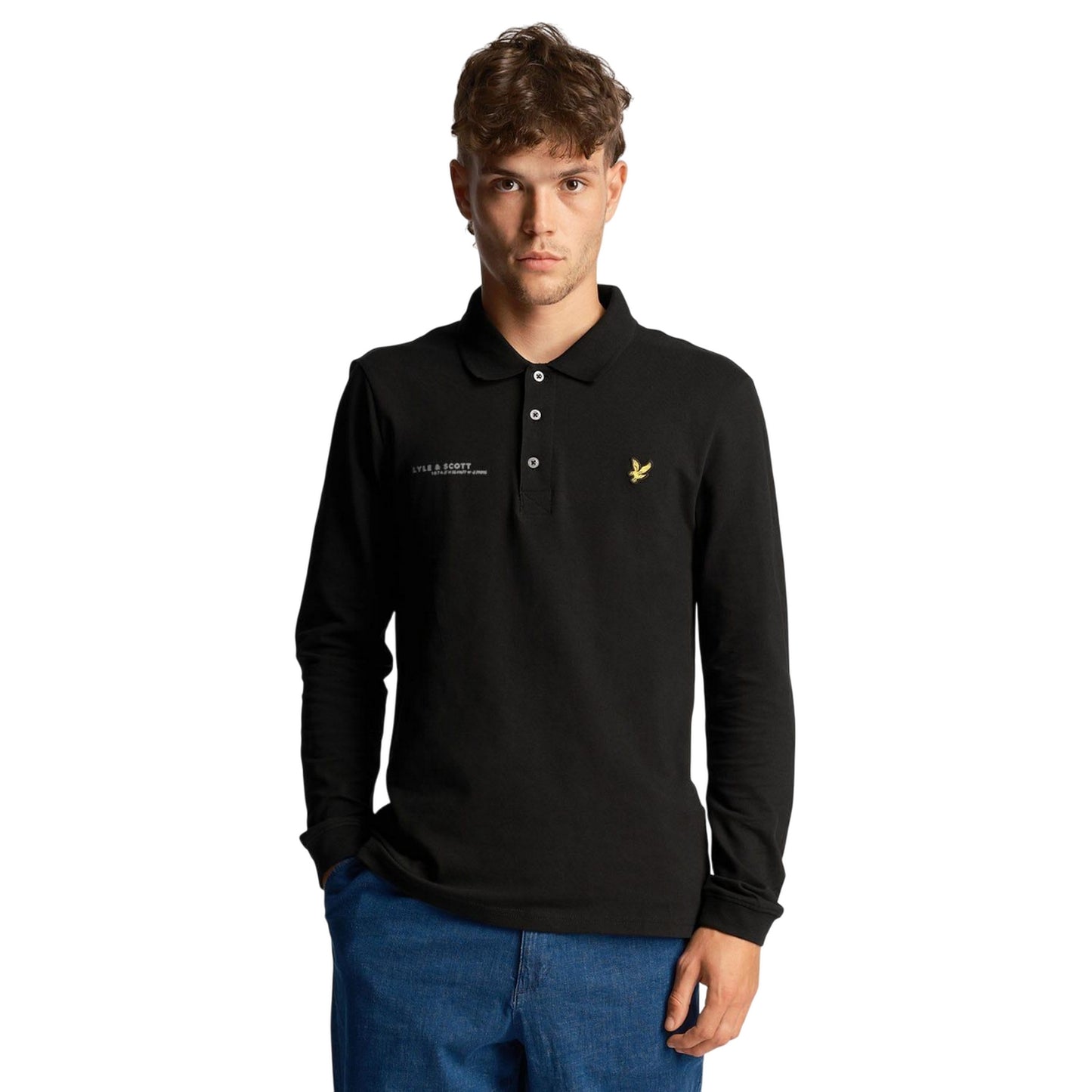 Black - Lifestyle - Lyle & Scott Mens Co-Ordinate Print Logo Long-Sleeved Polo Shirt