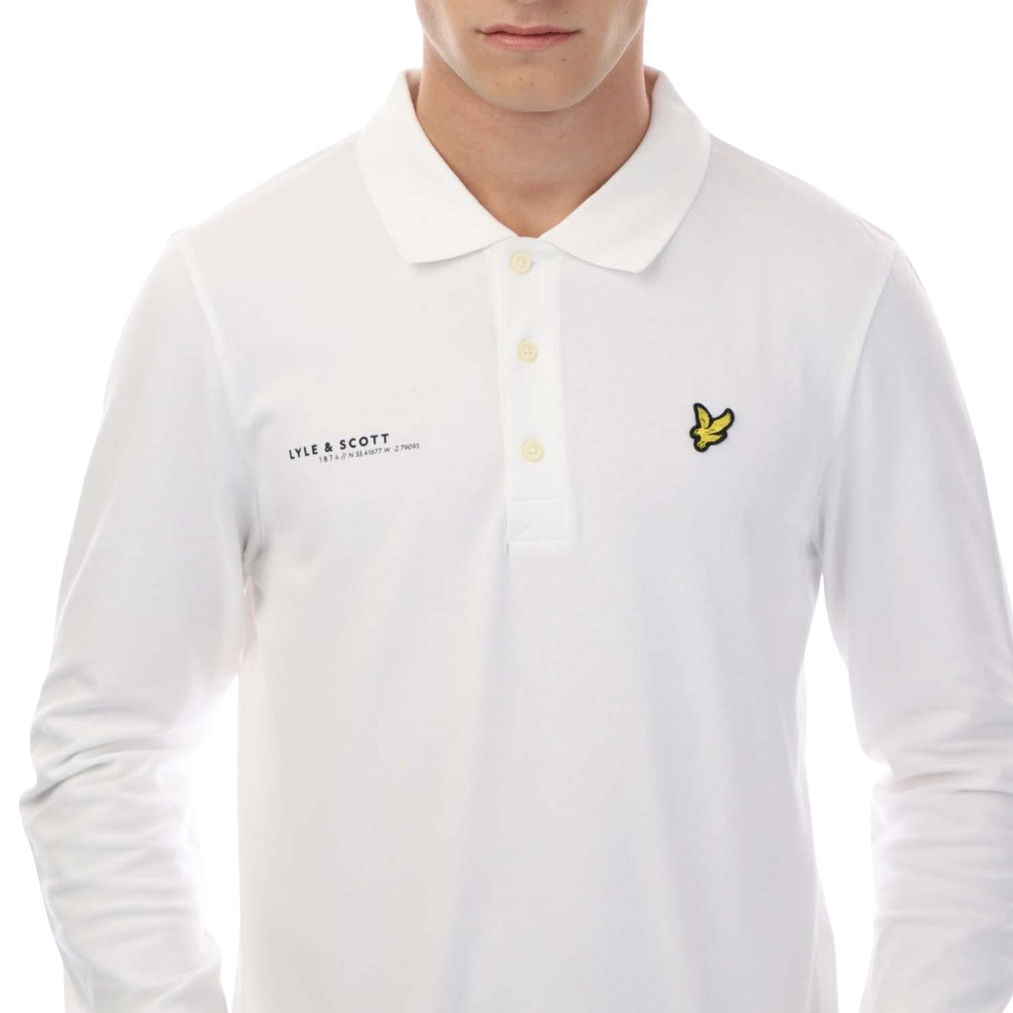 White - Side - Lyle & Scott Mens Co-Ordinate Print Logo Long-Sleeved Polo Shirt