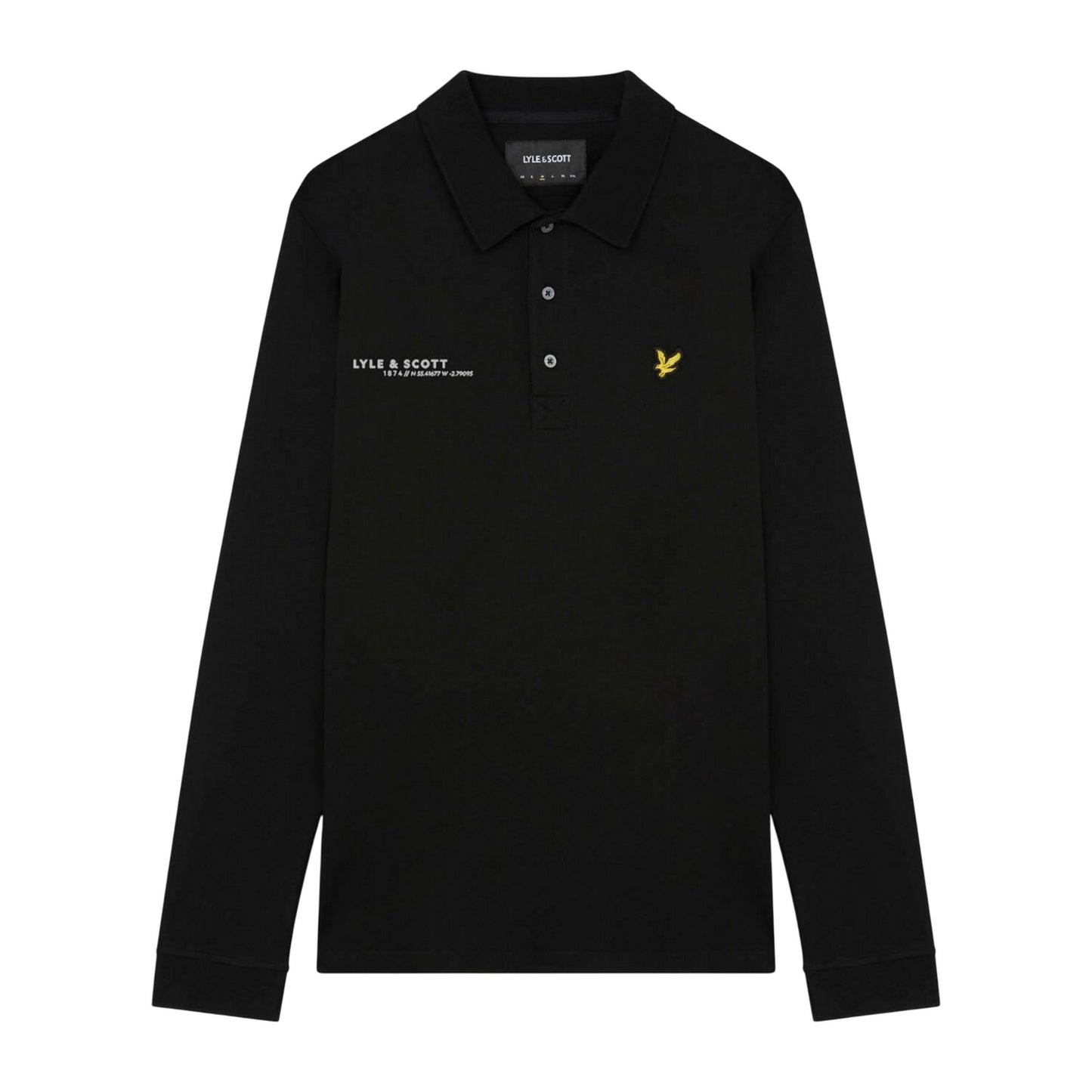 Black - Front - Lyle & Scott Mens Co-Ordinate Print Logo Long-Sleeved Polo Shirt