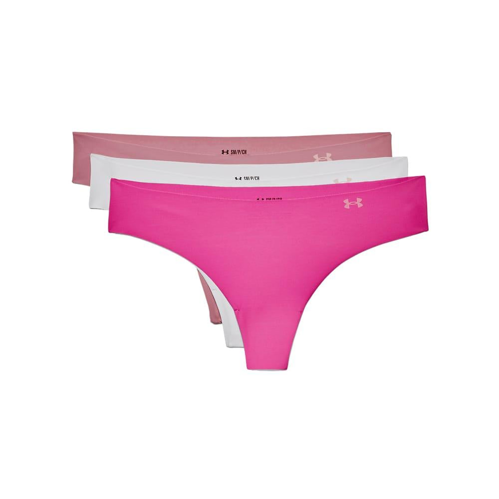 Pink-White-Beige - Front - Under Armour Womens-Ladies Stretch Thong (Pack of 3)