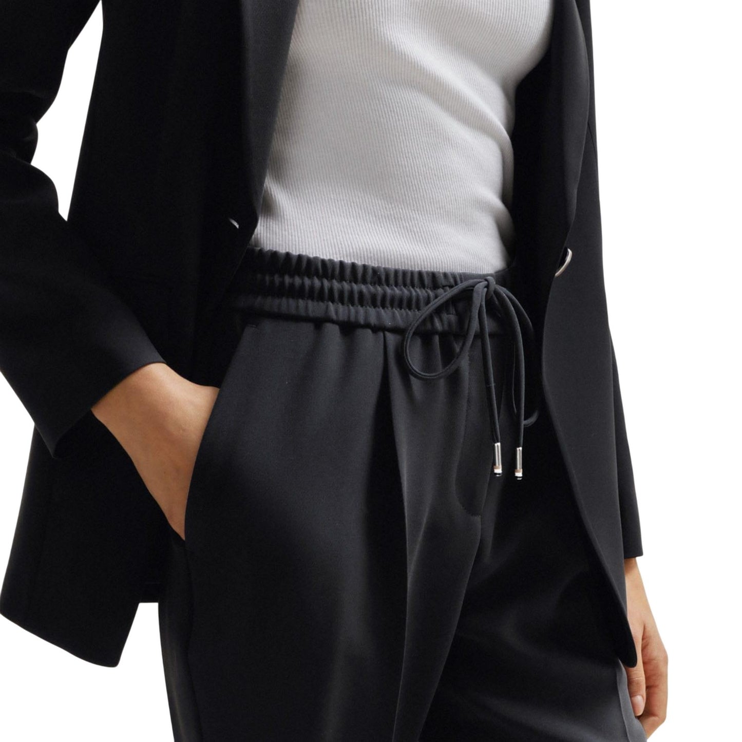 Black - Side - Boss Womens-Ladies Tariyana9 Drawstring Regular Trousers