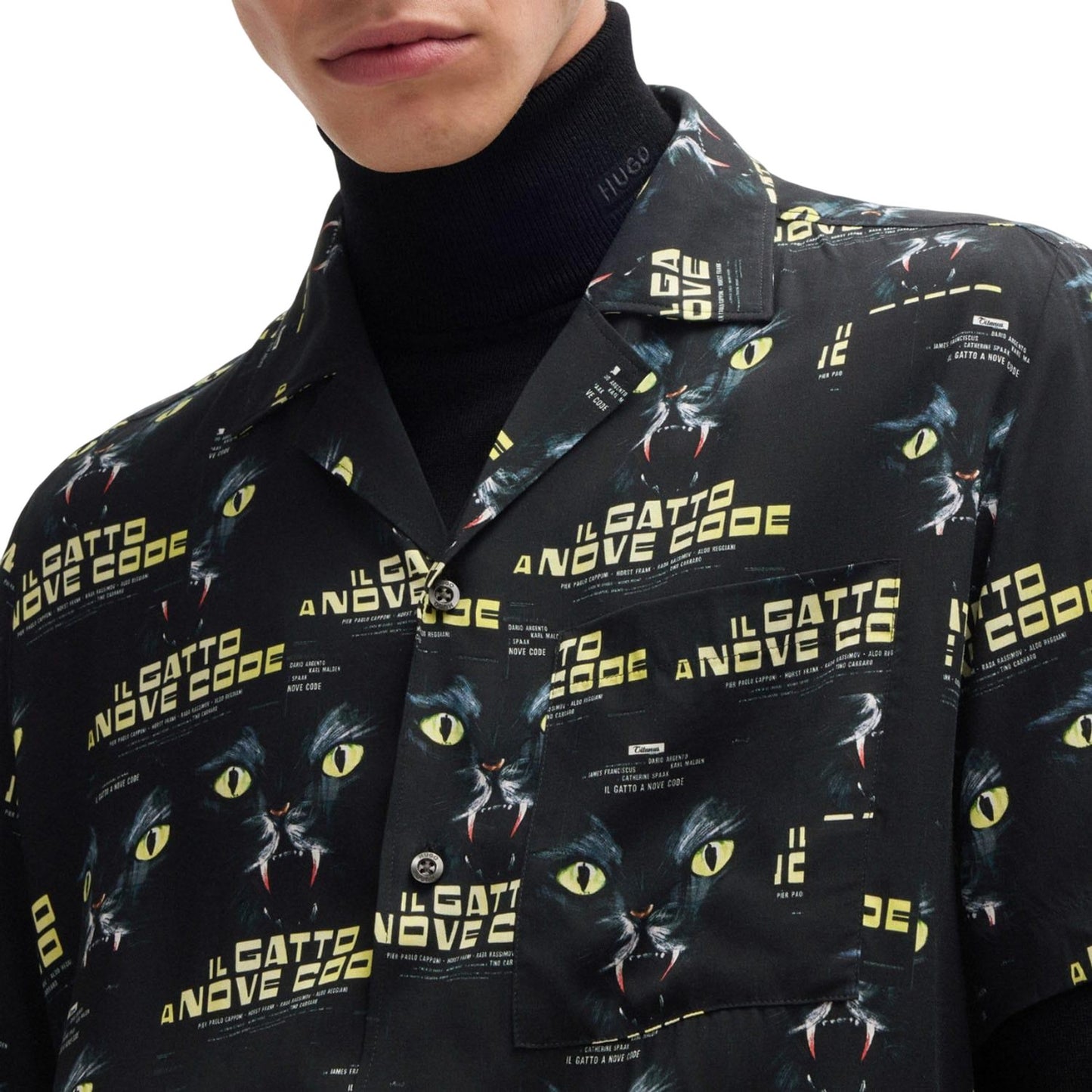 Black - Side - Hugo Mens Ellino Graphic Print 70s Shirt