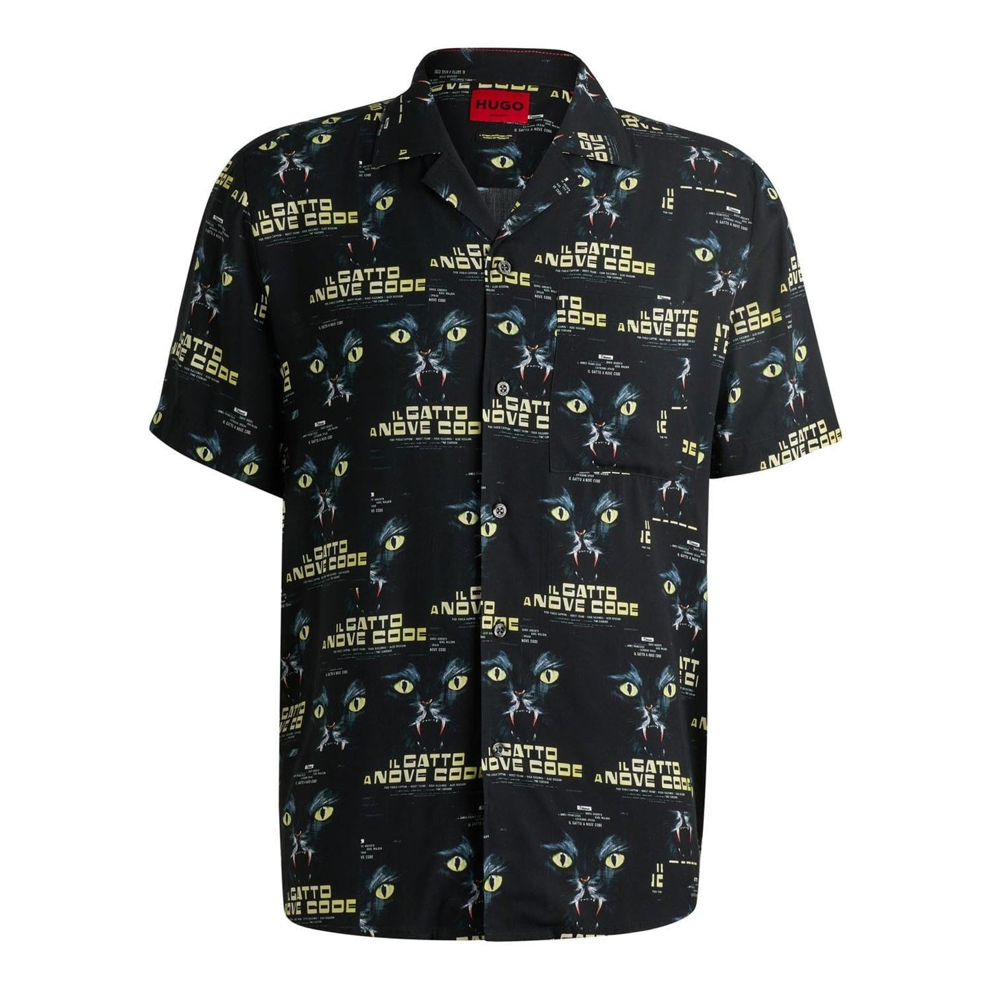 Black - Front - Hugo Mens Ellino Graphic Print 70s Shirt