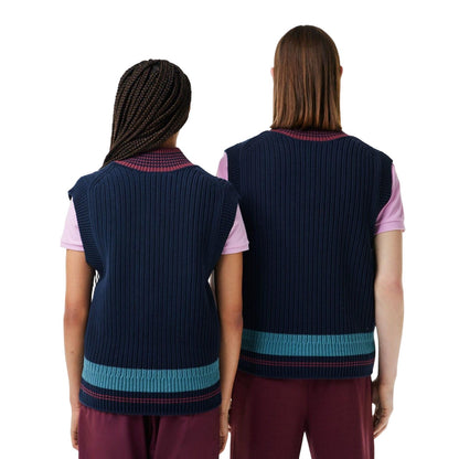Navy - Side - Lacoste Womens-Ladies Heavy Cotton Tennis Sweater Top