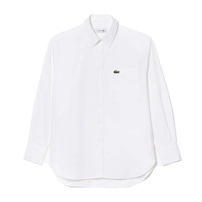 White - Front - Lacoste Womens-Ladies Pocket Oversized Shirt