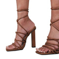 Brown - Back - No Doubt Womens-Ladies Strappy Leather High Heels