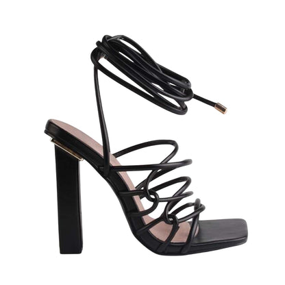Black - Front - No Doubt Womens-Ladies Strappy Leather High Heels