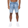 Light Blue - Pack Shot - Crosshatch Mens Riptrey Abraised Denim Scratch Shorts
