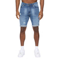 Blue - Pack Shot - Crosshatch Mens Riptrey Abraised Denim Scratch Shorts