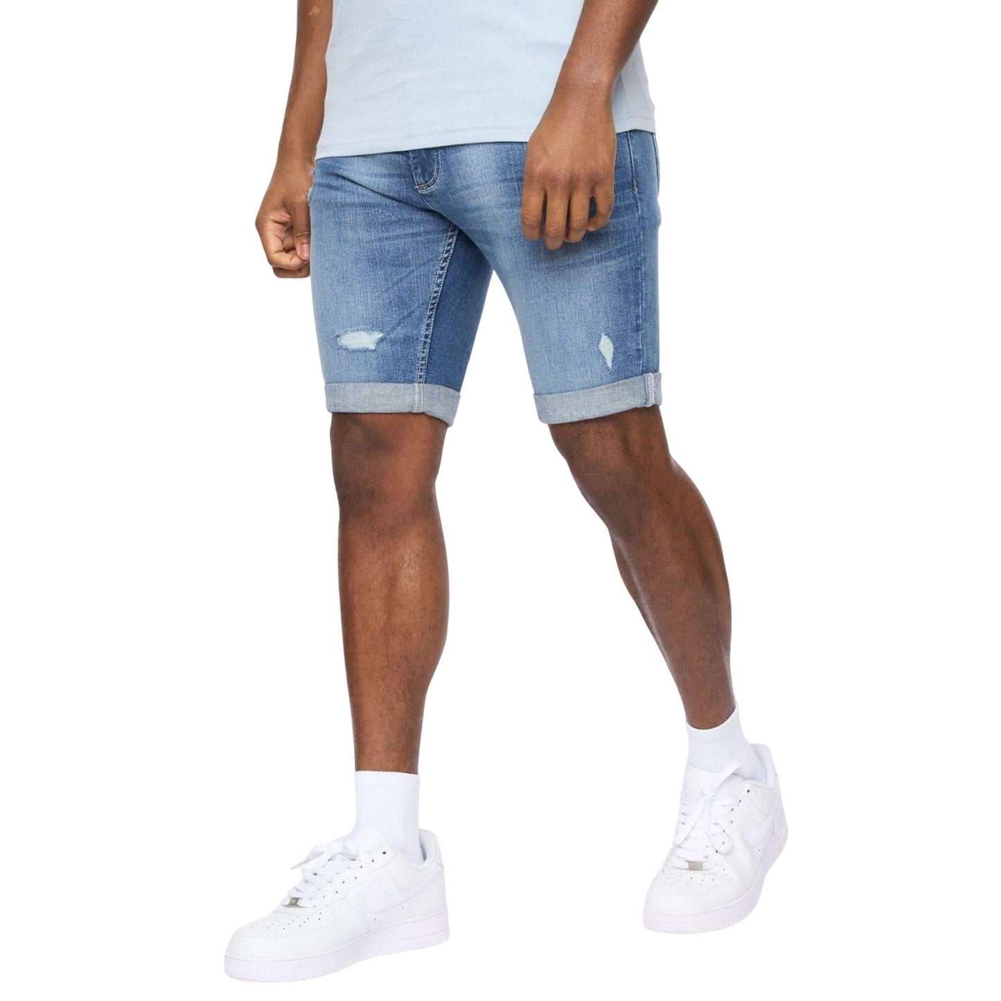 Blue - Front - Crosshatch Mens Riptrey Abraised Denim Scratch Shorts
