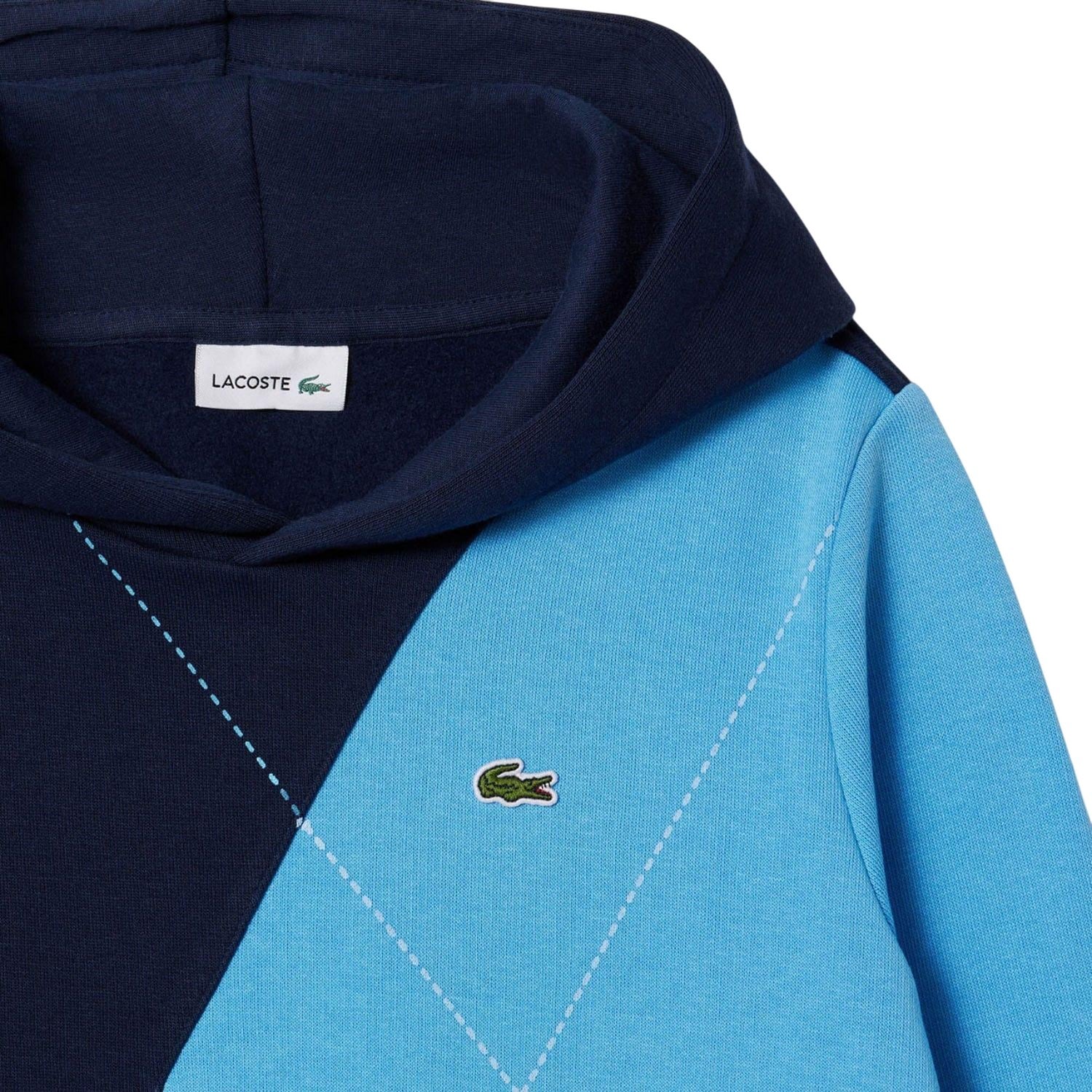 Navy Blue-Blue - Side - Lacoste Childrens-Kids Argyle Logo Hoodie