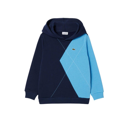 Navy Blue-Blue - Front - Lacoste Childrens-Kids Argyle Logo Hoodie