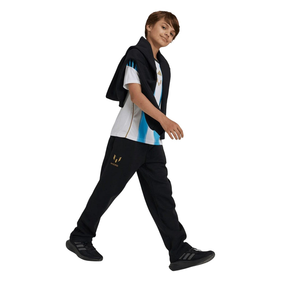 Black-Gold - Pack Shot - Adidas Childrens-Kids Lionel Messi Jogging Bottoms
