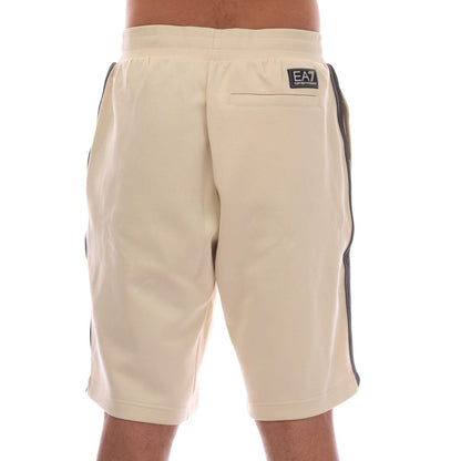 Beige - Back - Emporio Armani Mens Cotton Blend Logo Shorts