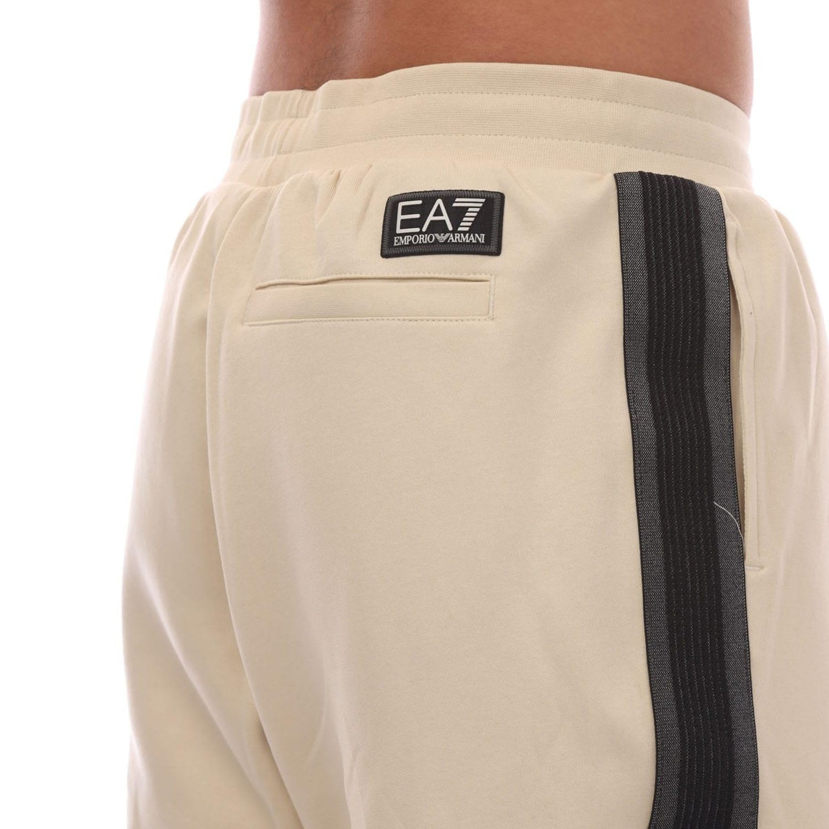 Beige - Side - Emporio Armani Mens Cotton Blend Logo Shorts