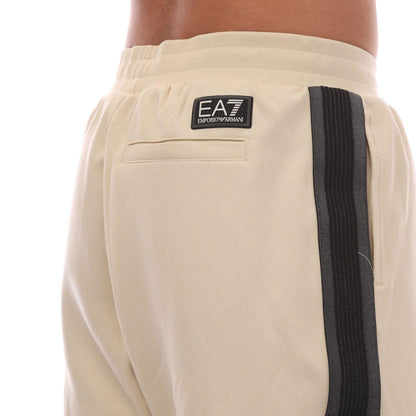 Beige - Side - Emporio Armani Mens Cotton Blend Logo Shorts